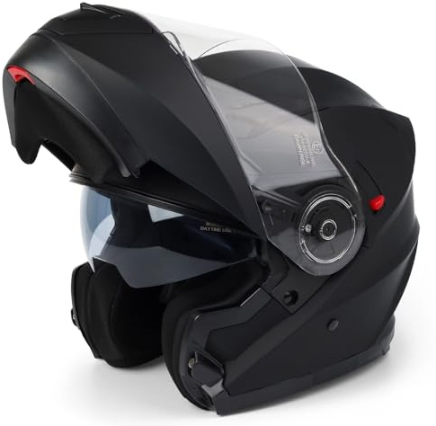 DAWNRISE Casco Jet abatible con Visera Solar homologado ECE22.06 | Carcasa ABS, forro EPS transpirable, 3 colores, compatible con moto, scooter, ATV, kart, ideal para trayectos laborales