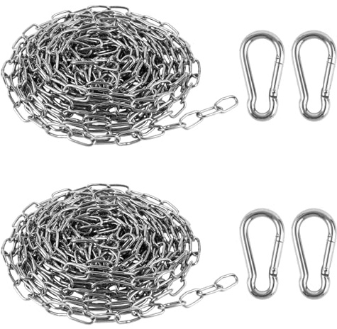 2 Stück Edelstahlkette Meterware, 1,5mm*10m Edelstahl Kette mit 4 Karabiner, Metallkette, Rundstahlkette, Gliederkette zum Aufhängen Lampen Sandsack Hängesessel Kleidung und Vogelhäuschen, Starke
