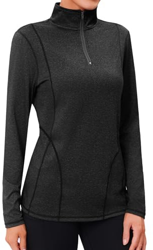 Terecey Women's Long Sleeve Sports Tops 1/4 Zip Gym Tops UPF 50+ Quick Dry Running Shirt Lightweight UV Sun Protection Workout Top for Golf Cycling Fitness Yoga, Black M