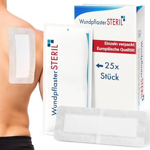 MedTreu Wundpflaster steril 10x25 cm – 25 Stück einzeln verpackt | Selbstklebender Wundverband mit saugfähigem Pad | Pflaster für empfindliche Haut, atmungsaktiv &wundauflage (10x25cm)