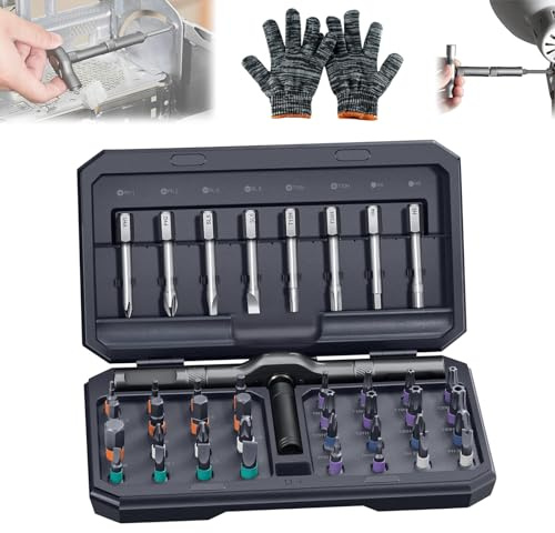 42 in 1 Magnetic Screwdriver Set, Magnetic Ratchet Screwdriver Set, Screwdriver Sets with Detachable Ratchet Handle, Multi Bit Ratcheting Screw Driver Set with Storage Case Repair Tool Kit (Black)