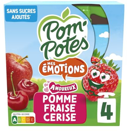 POM'POTES – Compote Fruitée Pomme, Fraise & Cerise, Texture Onctueuse et Gourmande (Boîte 4 Gourdes) - lot de 4 - Vendu par Lot