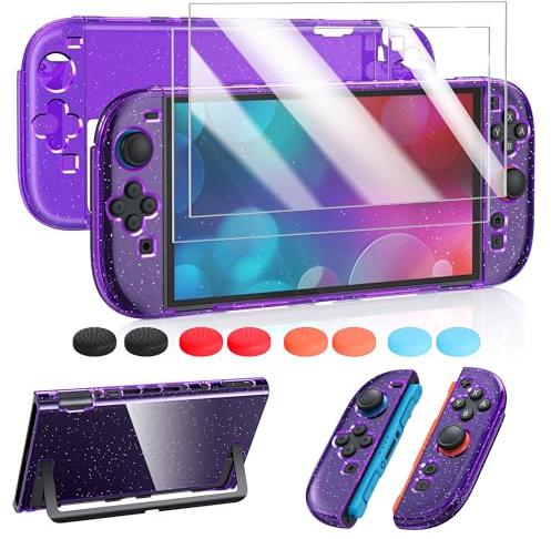 FYOUNG Protective Case for Nintendo Switch 2 2025, Slim Hard Shell for Switch 2 Accessories, Scratch&Shock Protection Cover with Screen Protector, 8 Thumb Grip(Translucent Purple, Switch 2 7.9inch)
