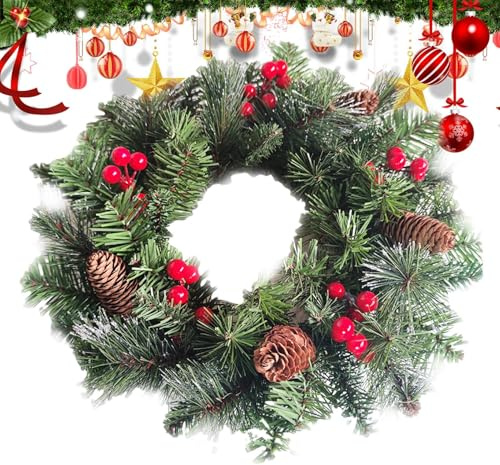 Coronas De Navidad para La Puerta De Entrada | 40 Cm con Luces Corona De Navidad para La Entrada,Decoración Exterior Realista Y Decorativa del Hogar para Repisa Armario Ventana Pared Chimenea