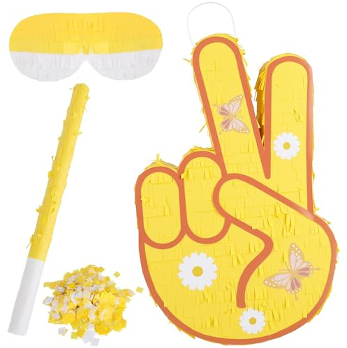 15.3 x 9.8 x 2.7 inch Funny Peace Hand Pinata Hand Gesture Pinata with Blindfold Stick and Confetti for Birthday Hip Hop Party Decorations