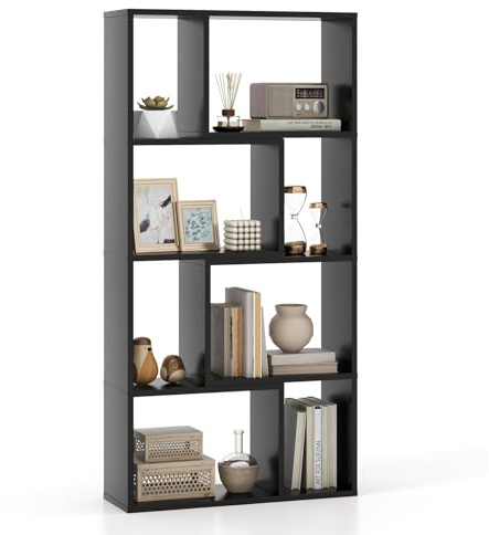 COSTWAY Bücherregal mit 4 Ebenen, Standregal mit 8 Fächern, Würfelregal, Regal, Büroregal, Aufbewahrungsregal für Wohnzimmer, Schlafzimmer, Arbeitszimmer, 60 x 20 x 120 cm (Schwarz)