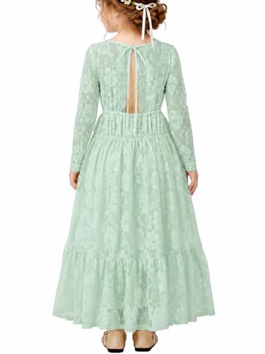 ALLOVIN Toddler & Girls Spring Graduation Lace Flower Girl Dress for Wedding Baptism First Communion Maxi Boho A-Line 3-12Y