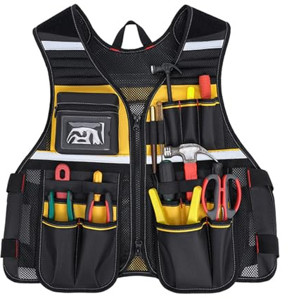 Gilet da lavoro - Imbracatura per cintura organizer per attrezzi multi-tasca | Gilet per attrezzi per falegname - Per Padre Falegname Elettricista Costruzione Pulizia Griglie