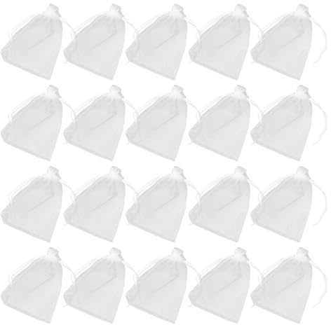 100 Weiße Organzabeutel mit Kordelzug für Süßigkeiten | Leichte Ausführung, 100 Stück Packung, Glatt Zuziehbar, Geeignet für Hochzeiten und Weihnachtsverpackung