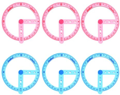 Cabilock Goniometro Circolare in Plastica 6 Pezzi Multifunzione per Studenti, Righello di Misurazione Compatto e Leggero Scala Precisa, Strumento per Disegno Tecnico e Attività Scolastiche