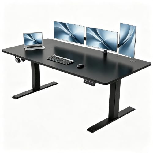 Devoko Höhenverstellbarer Schreibtisch 160 x 60 cm, Tintenschwarz | Stabiler Elektrisch Stehschreibtisch ohne Wackeln, Leise Höhenverstellung 72 - 118 cm, 2-Memory-Funktion Computertisch