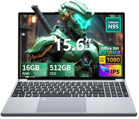 Ordinateur Portable 15,6 Pouces FHD, 16Go RAM 512Go SSD Alder Lake N95 Jusqu'à 3.4GHz Win 11 Pro PC Portable Office 365 Clavier Rétroéclairé avec Pavé Numérique Lecteur Empreintes USB 3.0/HDMI WiFi 5