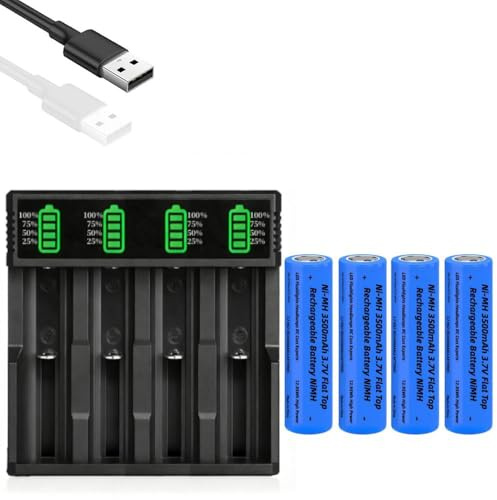 18650 Akku Ladegerät mit 4 Pack 3,7V 2200mAh Akku NI-MH, 4-Soll LCD Smart Schnell Aufladen Batterieladegerät für 10440 14500 16340 18650 26650 Li-ion Wiederaufladbarer Akkus (Flat Top Batteries)