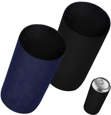 2 Stück Can Dosenkühler, 330 ml Bier Flaschenkühler, Ø 6,5 x 13,5 cm, Wiederverwendbar Rutschfest, für Bierdosen und andere Getränkedosen für Bar, Geburtstag, Partygeschenke (Schwarz & Dunkelblau)