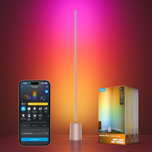 Govee Lampada da Terra 3 Lite RGBICWW, 1400lm Piantana Moderna Argento | 2700-6500K, Sincronizzazione Musicale, 105+ Scene, 12 Modalità Musicali, Alexa Matter Compatibile, Lampada Camera da Letto