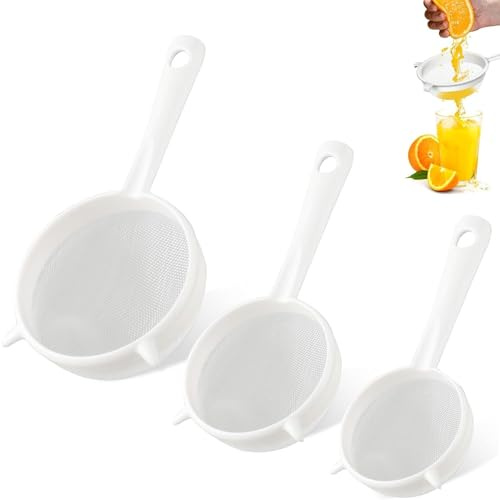 3 Stück Küchensieb Kunststoff,Feines Sieb Mit Griff Für Kefir | Sieb Plastik Mit Sieben In 3 Größen,Sieb Kunststoff,Kunststoffsieb Für Kefir,WeißKunststoff Sieb Für Tee,Kaffee,Früchte,Kefir