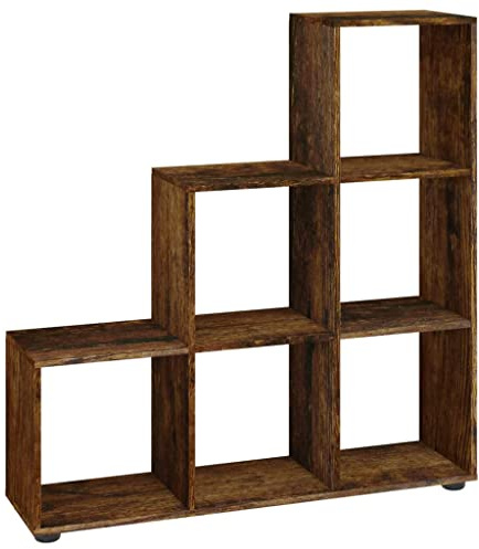 YUTAASU Scaffale a scale in rovere affumicato, 107 cm, in legno con struttura a gradini come libreria con 6 scomparti aperti per la decorazione
