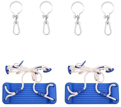 QUAHEAS Lot de 2 sièges de balançoire avec cordes, bleu, 38 x 16 cm, en polyéthylène, tour de jeu, accessoire pour cadre d'escalade et maison d'arbre, balançoire d'extérieur pour enfants, hauteur