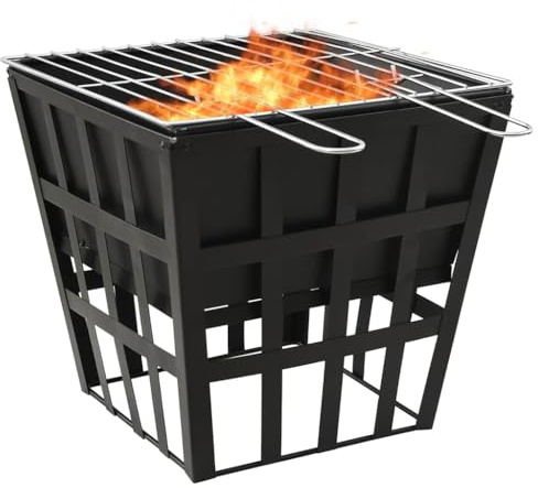 LoogCape Brasero y barbacoa 2 en 1 de acero de 34 x 34 x 48 cm para jardín, terraza, salón, incluye parrilla, para noches acogedoras al aire libre, chimenea de calefacción con gran cámara de
