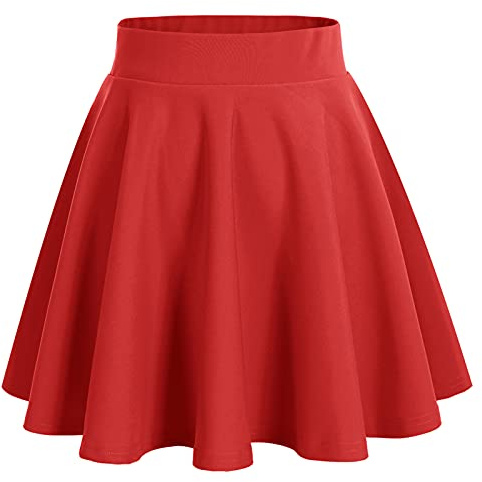 Bridesmay Women's Basic High Waist Casual Mini Skirt Versatile Stretchy Flared Skater Skirt Red L