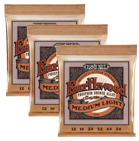Ernie Ball Earthwood 2146 Saitensatz für Akustikgitarren (12 - 54), Phosphorbronze, mittelhell, 3 Stück