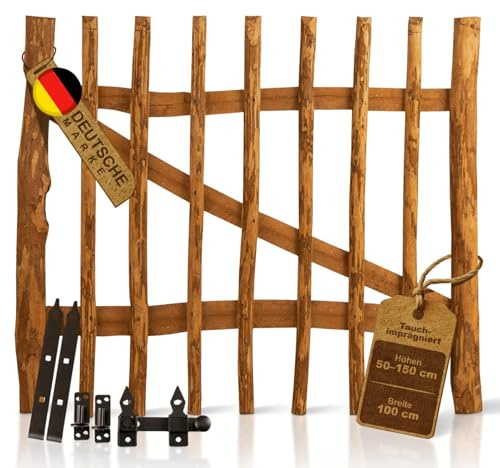 BOOGARDI Gartentor Holz imprägniert in 14 Größen · Garten Tor für Staketenzaun 100 cm hoch · Holztor Haselnuss Bauerntor Zauntor · Gartentür 100 cm breit (3-5cm Lattenabstand)