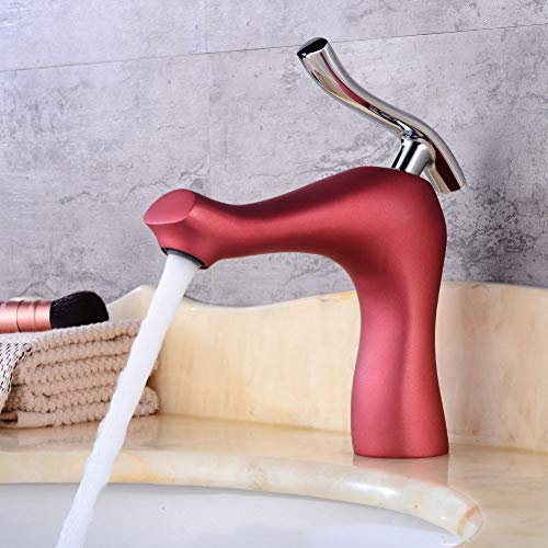 Waschbecken Wasserhahn, Roter Lack Heiß Kalt Mischen Sprühwasser Wasserhahn Unter Theke Becken Vintage Persönlichkeit Kupfer Einlochhahn Mit Schlauch, Einhand Drehbar Waschbecken Mixer Waschbecken