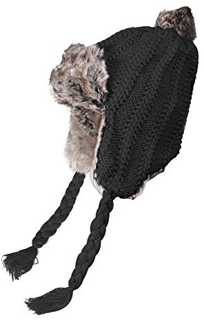 ZLYC Damen Winter Peruanische Mütze Strickmütze Warme Ohrenklappe Beanie Kunstpelz Pompon Mütze(Häkeln Grau),Einheitsgröße