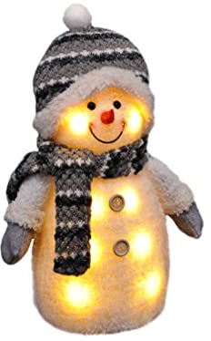 Gravidus LED Deko Schneemann beleuchtete Dekofigur 33 cm - Weihnachtsdeko Tisch, Weihnachtsdekoration für den Innenbereich - Ideal zum Verschenken (Grau/Weiß)