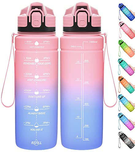 Coolfel Motivazionale Borraccia 1l/1,5l,2l, Borraccia Bambini 500ml/700ml, Senza BPA Bottiglia con Filtro Frutta & Indicatore del Tempo per Sportiva, Scuola, Sport, Ciclismo