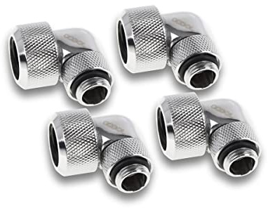 Alphacool Eiszapfen HardTube Klemmverschraubung, 16 mm, 90° drehbar, G1/4, für Acryl/Messingrohre, 4 Stück, Chrom