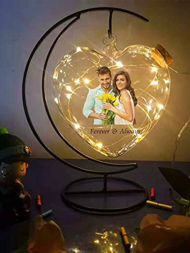 Foto personalizzate della bottiglia della lampada del cuore del ferro da appendere luce notturna di vetro decorazione regalo per San Valentino, Natale, anniversario, compleanno