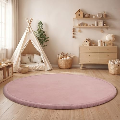 Paco Home Teppich Kinderzimmer Kinderteppich Baby Spielteppich Krabbeldecke Krabbelmatte Weich rutschfest Jungen Mädchen Deko, Grösse:80 cm Rund, Farbe:Pink