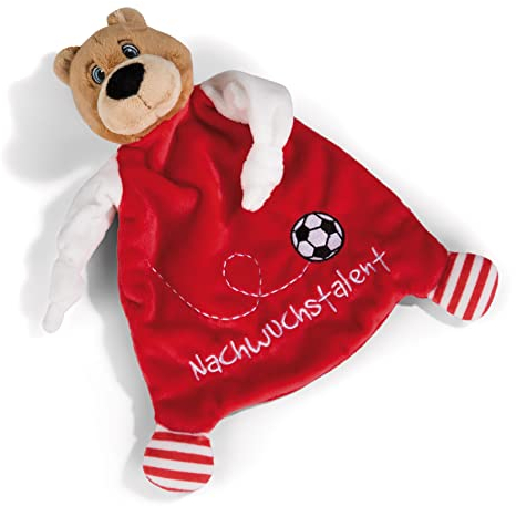 NICI Schmusetusch FC BAYERN MÜNCHEN Bär Berni 25 x 25 cm – niedliches Schnuffeltuch mit Stickerei Nachwuchstalent, Fußball Fanartikel für Mädchen, Jungen & Babys, 49084, tolle Geschenkidee, rot
