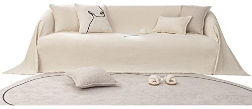 TFBH Sofabezug Decke Überwurf Boucle Garn Leinen Stoff Sofa Handtuch SofaHussen für Sessel/Sofa/Couch/Bett/Sofas/Stühle Schutz Dekoration Multifunktions Outdoor Decken Sofa Abdeckung,Beige-180x230cm