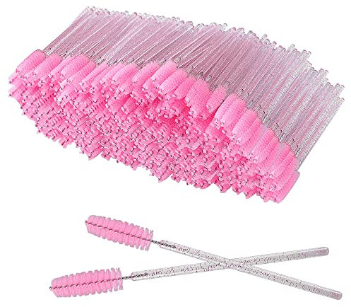 XPP Disposable Eyelash Brushes,100PCS Eye Brow Spoolie Castor Oil Brush Mascara Wands Cosmetic Makeup Tools(Crystal Pink)