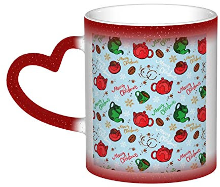 Aseelo Wärmewechselnde Keramikbecher Weihnachtsgeschirr Kaffeetassen mit herzförmigem Griff für Kaffee, Getränke, Tee, Xmas Party Dekoration, lustiges Geschenk