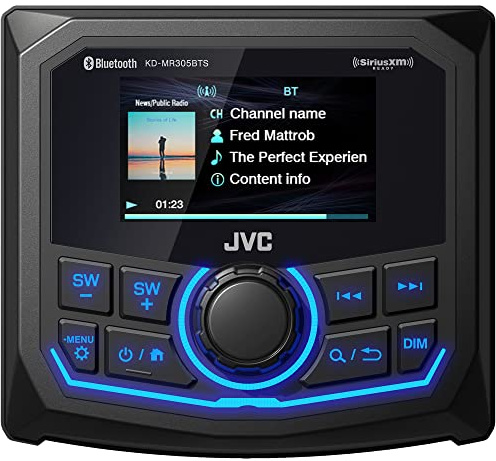 JVC KD-MR305BTS Marine Guage Receiver Weatherproof, 2.7 Inch LCD, Built in Amplifer, Bluetooth, Digital Media MP3 Player, No CD Player, USB Port, AM/FM/Weather Band Tuner, Rear Camera Input