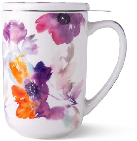 AmorArc Porcelain Tea Mug with Infuser and Lids, 18 Oz Large Cup Strainer with Bag Holder for Loose Leaf Tea, Steeping Coffee Mug for House-warming Wedding Birthday Gift