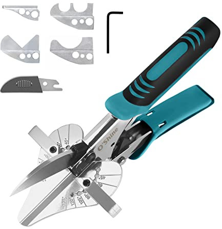 O’Shine Ratchet Miter Shears Expert for Angular Cutting Molding Crafting Wood, Quarter Round Cutting Tool, 45-135 Degree Multi Angle PVC Mitre Shear Trim Cutter Hand Tool, w/Extra Four Anvils & Blade