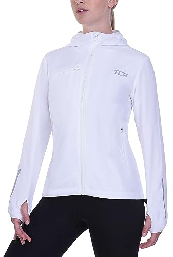 TCA Giacca Softshell da Corsa Donna. Giacca Riflettente Traspirante e Ripiegabile con Tasche con Cerniera - Bianco, XS
