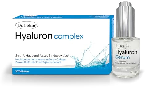 Dr Böhm Hyaluron Complex, Hyaluronsäure Tabletten & Serum, 30 Tbl+15ml | Hochdosierte Hyaluronsäure, anti-aging Feuchtigkeitsserum für Gesicht, Hals & Dekolleté, glutenfrei, laktosefrei, 15 ml Serum