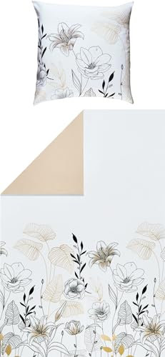 REDBEST Wendebettwäsche Biber weiß-Taupe Größe 1x 135x200 cm + 1x 80x80 cm
