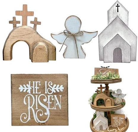 Whrcy Osterkrippe mit leerem Grab, Bühne und Osterkreuz des leeren Grabes, Set mit 4 Osterplatten für das Grab Jesu – religiöse Dekorationen aus für den Tisch des Hauses