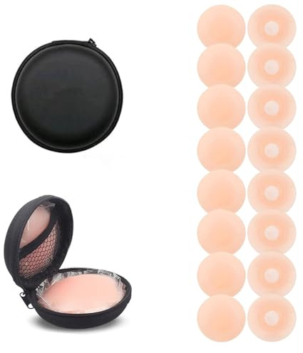 YQBFTC 8 Pairs Silicone Nipple Covers for Women Adhesive and Reusable Nipple Pasties,Silicone Nipple Pads,Round Nipple Covers Invisible Breast Petals Nipple Shields with Travel Case
