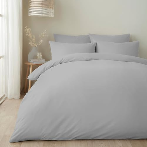Appletree Silbernes Bettbezug-Set – King-Size-Größe (230 x 220 cm) – Hellgrau, einfarbiger Bettbezug, weich und luxuriös, 100% Baumwolle, Hotel-Stil in Grau
