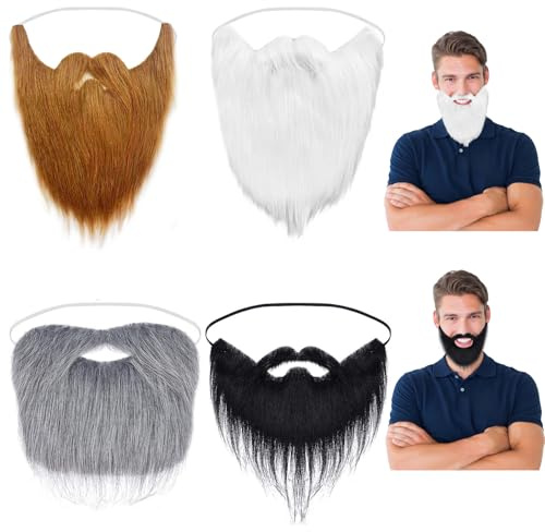 YOUYIKE 4 STK Party Künstlicher Bart, Falscher Kostüm Whisker, Lustige Schnurrbärte mit Verstellbarem, Karneval Bärte, Halloween Lustiger Zubehör, Fake Bart für Weihnachtsfeier Erwachsene Kinder