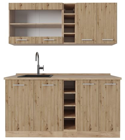 Vicco Singleküche R-Line, Artisan-Eiche/Goldkraft Eiche, 160 cm, AP Eiche, zur individuellen Kombination und Erweiterung geeignet
