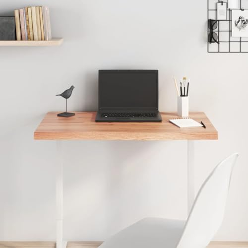 CIADAZ Tischplatte Hellbraun 80x50x4 cm Massivholz Eiche Behandelt, Arbeitsplatte, Holzplatte, Schreibtischplatte, Waschtischplatte, Küchenarbeitsplatte