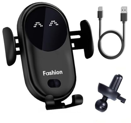Caricabatterie Wireless Auto con Supporto Telefono, 15W Qi Ricarica Senza Fili, 360° Rotazione, Auto-Bloccaggio per Smartphone (Nero)